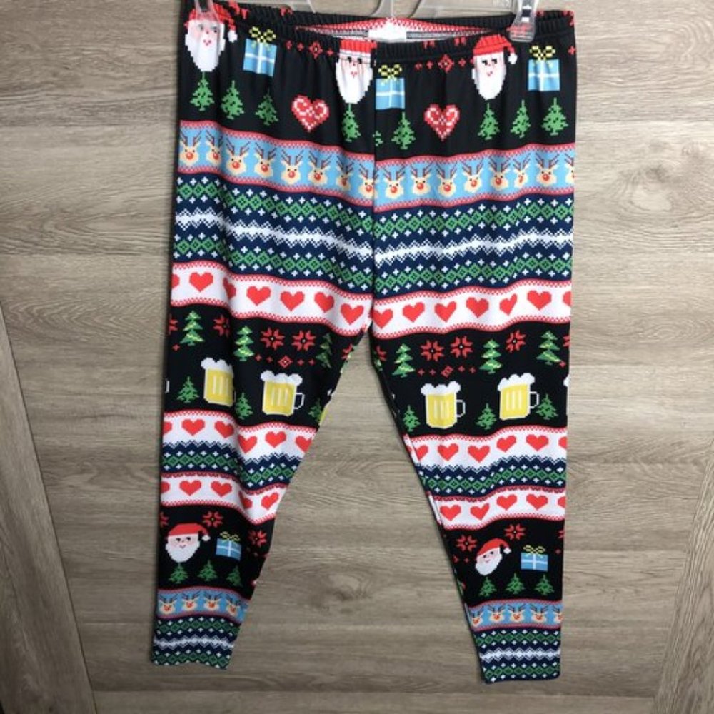 CowCow Womens 2XL Christmas Tree Retro Leggings